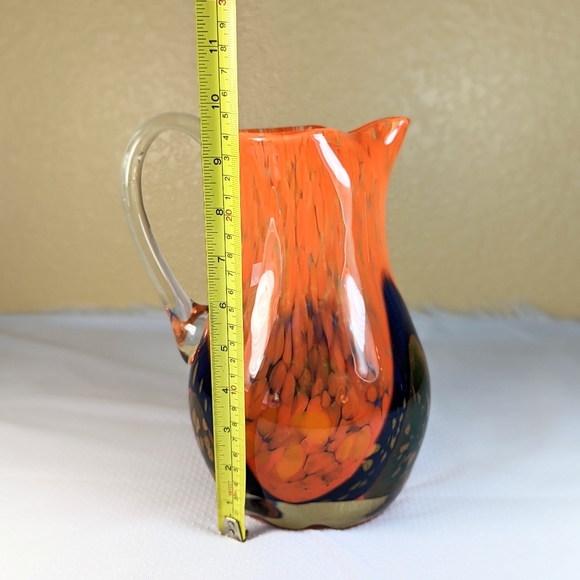 Hand Blown Splatter Art Glass Pitcher Large 10 in - Picture 9 of 12